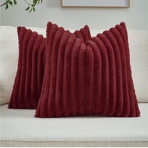 Burgundy Throw Pillow Covers Set Of 2, 26x26  Soft Faux Rabbit Fur 853-lb2